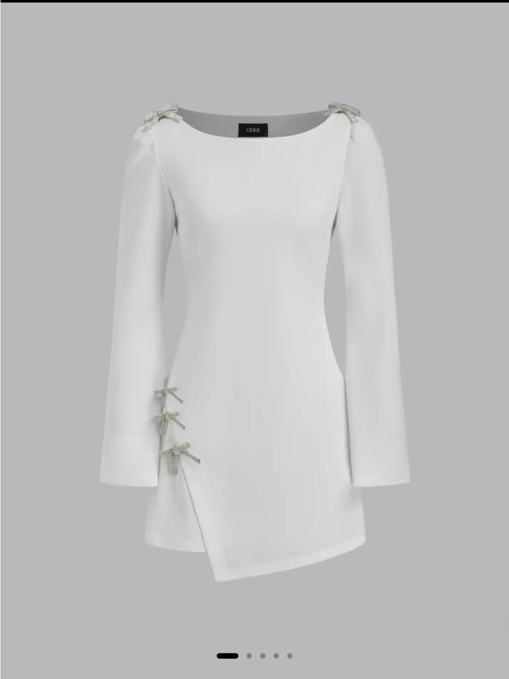 Cider White Long Sleeve Embellished Bow dress